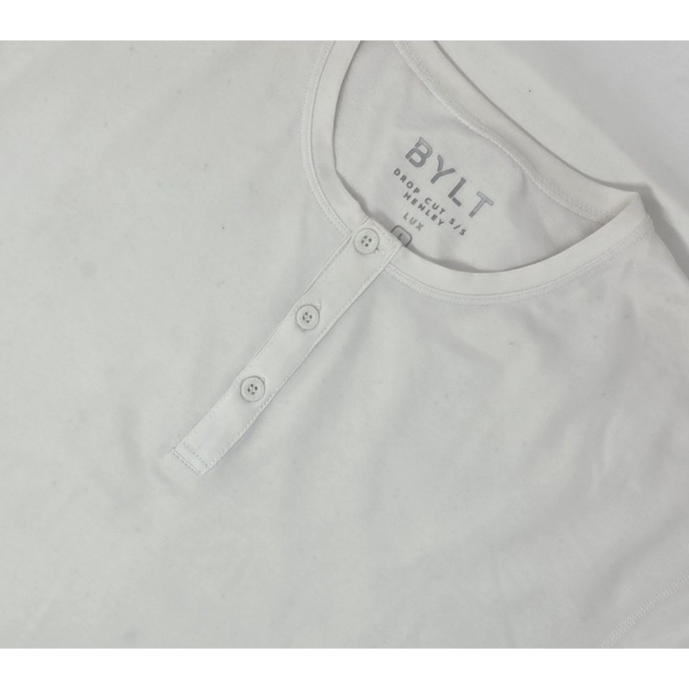 BYLT Premium Basics Drop-Cut Henley Shirt Mens Large White Short Sleeve Soft